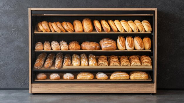 Photo welcoming 3d bakery display case with freshly baked bread and pastries warm bakery atmosphere concept copy space for text