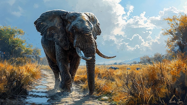 Welcoming Elephant Illustration of a Running Forward