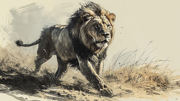 Welcoming Lion Illustration of a Running Forward