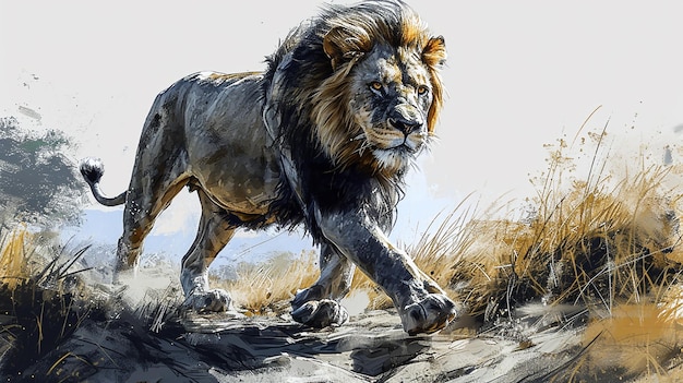 Welcoming Lion Illustration of a Running Forward