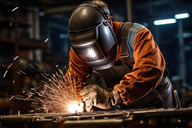 Welder with Sparks Flying It showcases skilled craftsmen working on metal fabrication projects Safety equipment