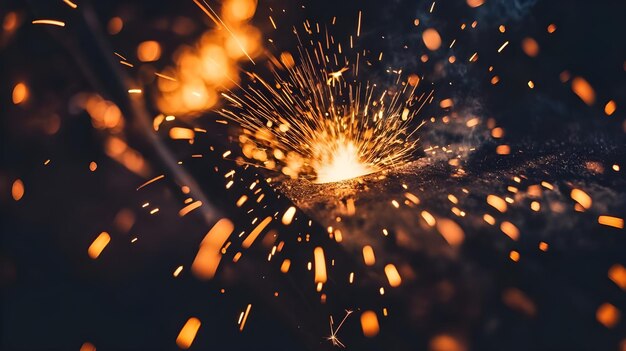 Photo welder at work with intense sparks flying