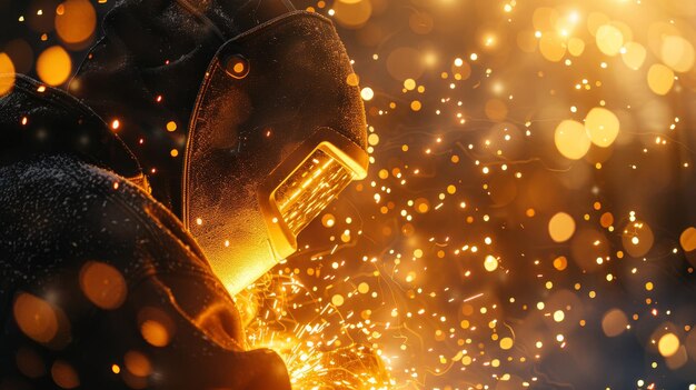 Photo welder at work with sparks flying