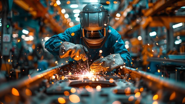 A Welders Torch Paints the Cars Frame