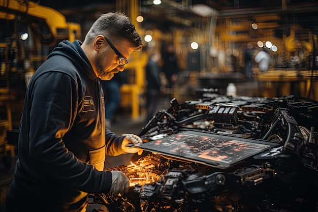 The welding process is being automated and controlled by robotic arms guided by a tablet interface Generated with AI