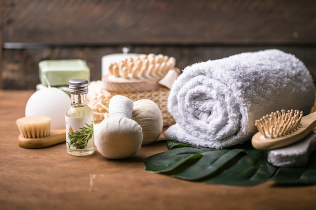 Wellness decoration, spa massage setting, on stone background.