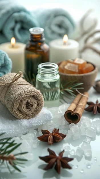 Photo wellness related items like essential oils and candles for a spa like experience