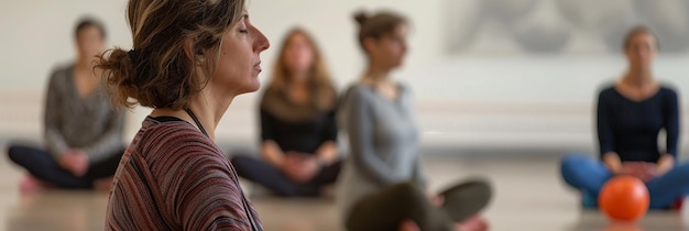 Photo a wellness workshop featuring mindfulness exercises and stressrelief techniques