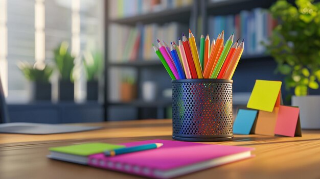 WellOrganized Desk Setup with Pencil Holder and Supplies