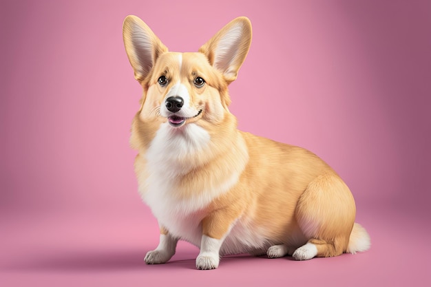 Welsh corgi dog portrait pink and yellow pastel colors copy space