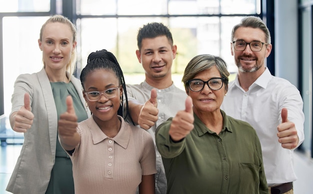 Were always proud of our success Shot of a diverse group of businesspeople giving the thumbs up