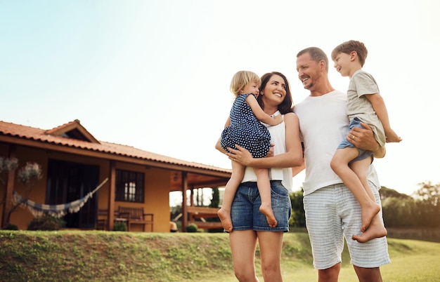 Were just so lucky to have each other Shot of a happy family bonding together outdoors