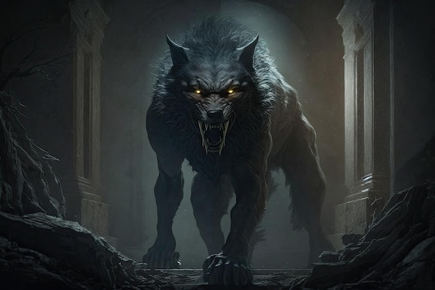 Werewolf hiding in the shadows ready to attack its prey