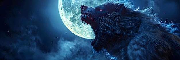 Werewolf Howling at the Moon Illustration