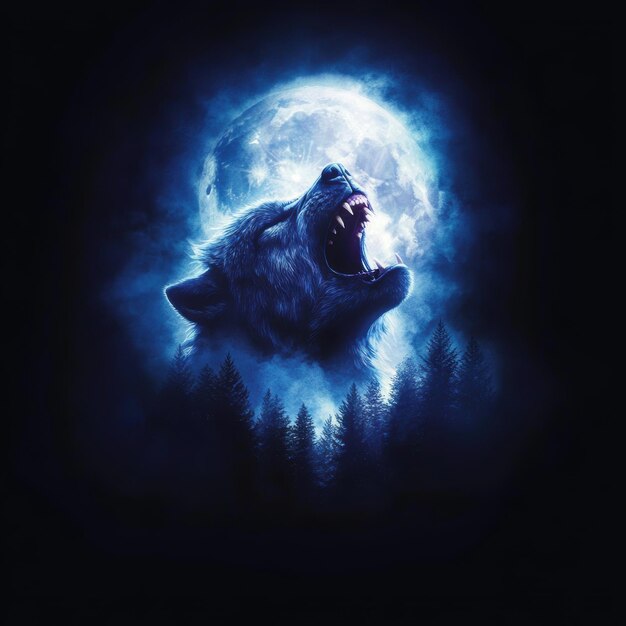 Photo a werewolf transformation under a full moon with a dark forest background