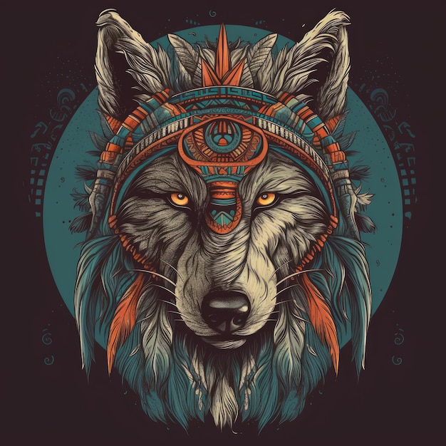 Werewolf Vector Illustration With Tribal Markings And Headdress