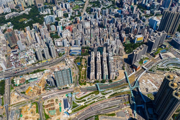 West Kowloon, Hong Kong 12 September 2019: Top view of Hong Kong city