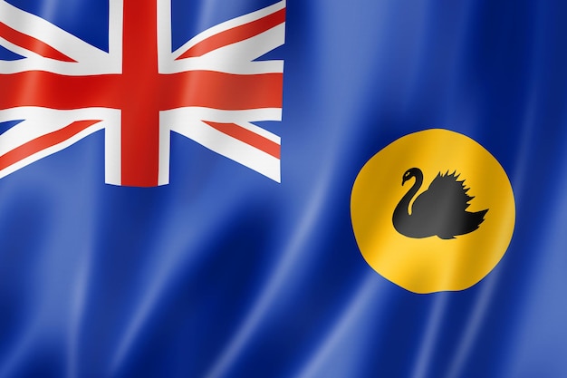 Western Australian state flag, Australia waving banner collection. 3D illustration