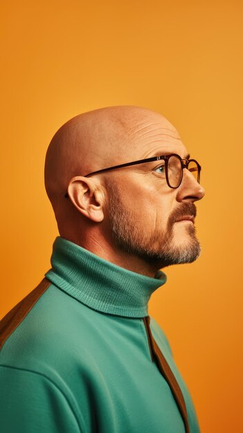 Western bald man wearing glasses