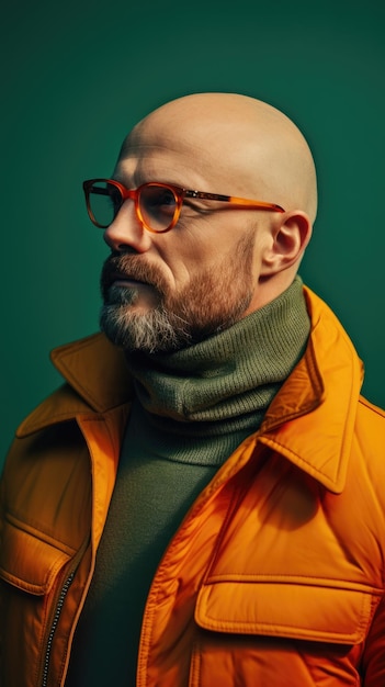 Western bald man wearing glasses