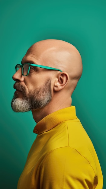 Western bald man wearing glasses