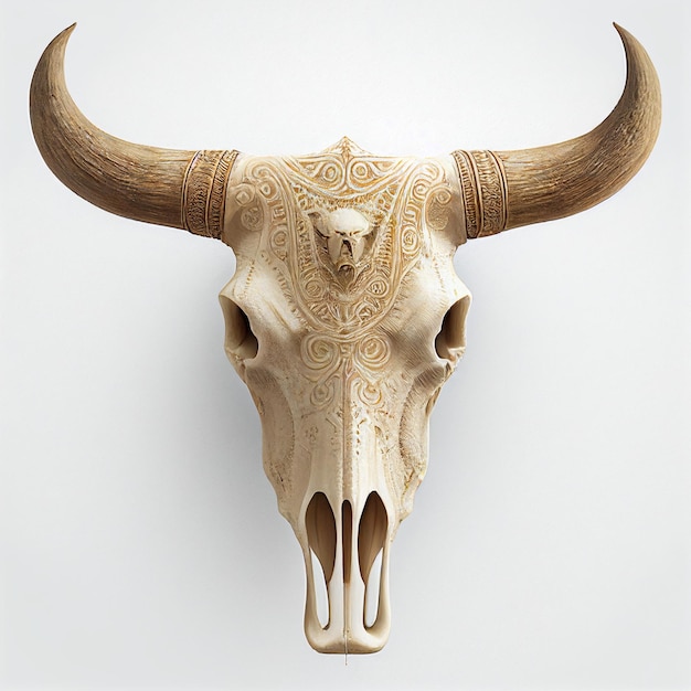 Western bull skull high detail white background Generative Ai