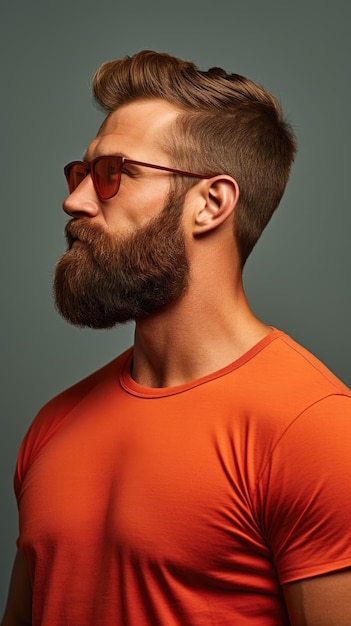 Western man with bushy beard wearing glasses tshirt