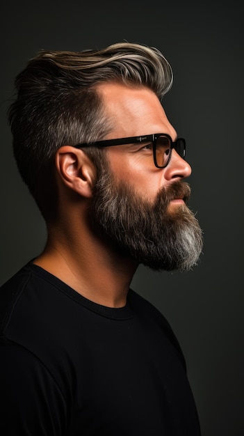 Western man with bushy beard wearing glasses tshirt