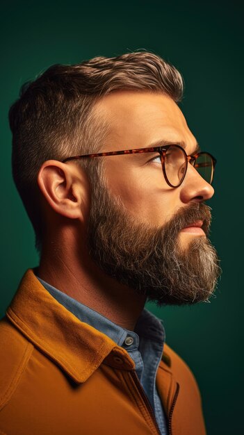 Western man with bushy beard wearing glasses