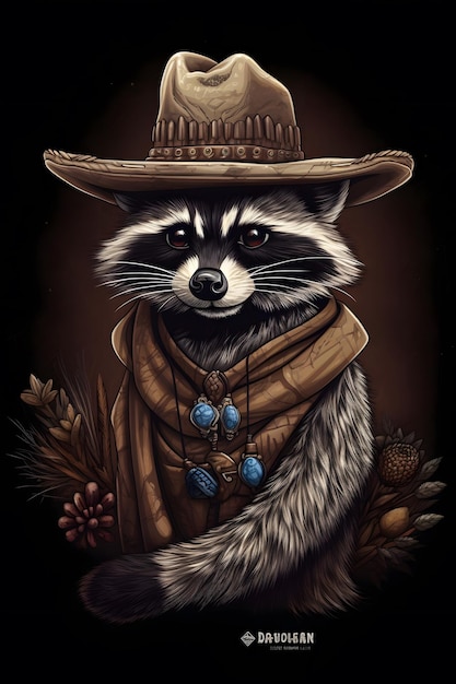 western raccoon tshirt design black background