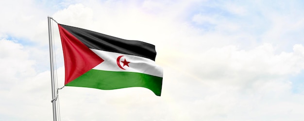 Western Sahara flag waving on sky background 3D Rendering