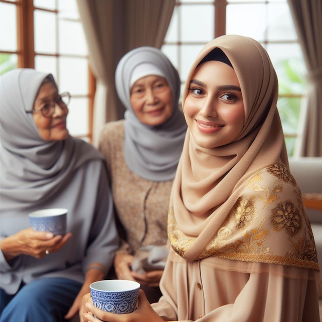 Western woman chatting with her mother