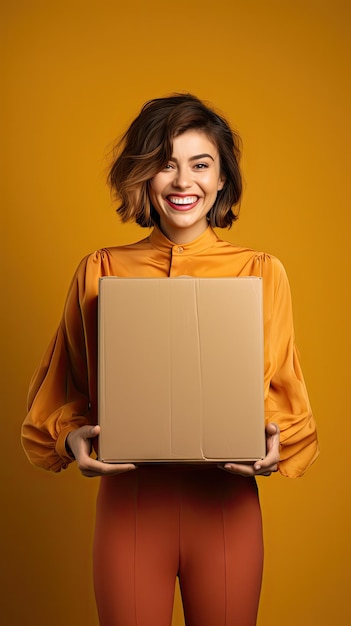 Western woman holding a box