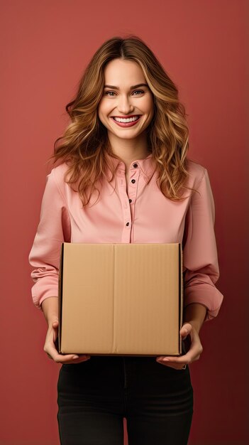 Western woman holding a box