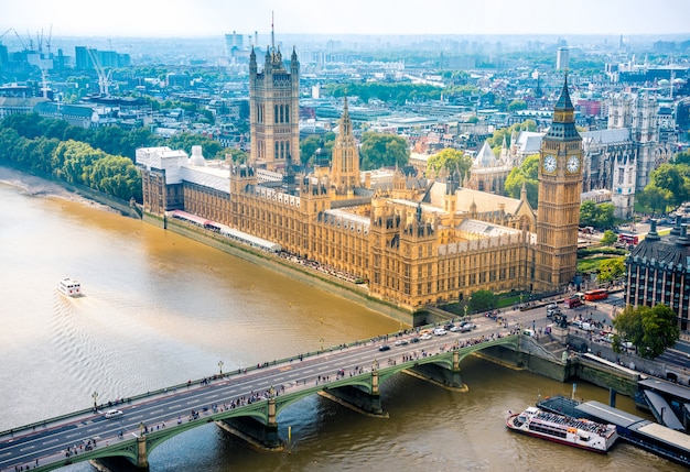 Westminster abbey and big ben and London City Skyline, United kingdom