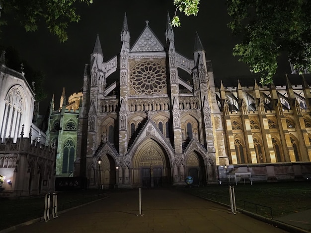 Westminster Abbey church at night in London