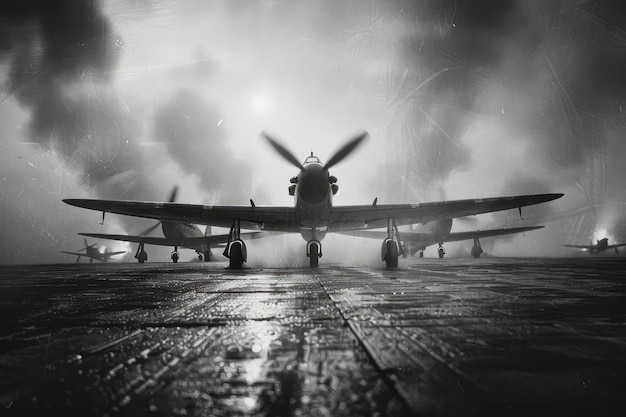 Westward Bound Capturing the Spirit of WWII in Black and White War Photography at an Airfield