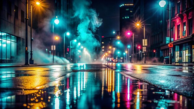 Wet Asphalt Reflection of Neon Lights at Night 4K HD Photo