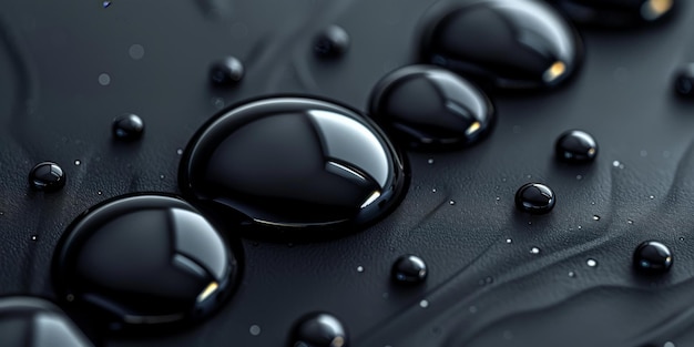 Photo wet black drops on shiny surface