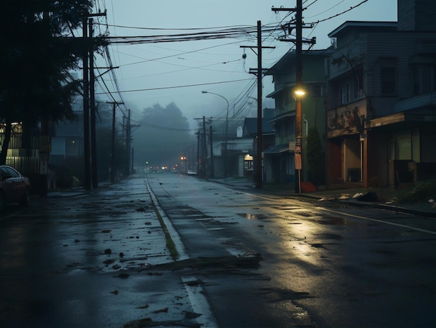 a wet city road in north america