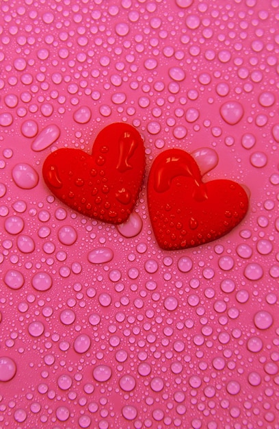 Wet heart background valentine Selective focus Red