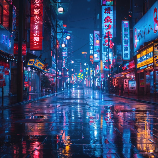 a wet street with a red sign that says  hong kong