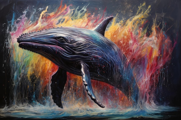 Whale Breaching The Surface Painted With Crayons