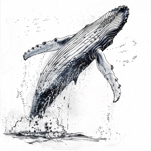 Whale fish isolated pencil drawing on white paper artwork