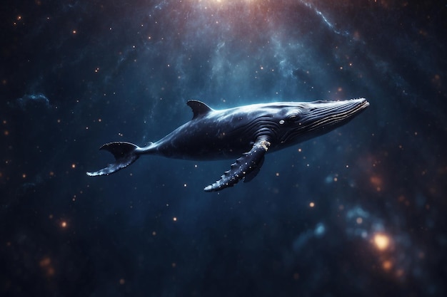 a whale floats through space ai generative