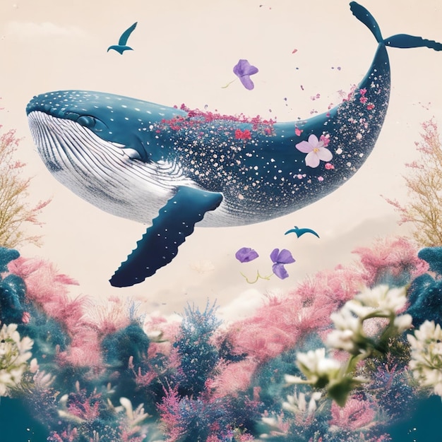 whale and flowers splash design