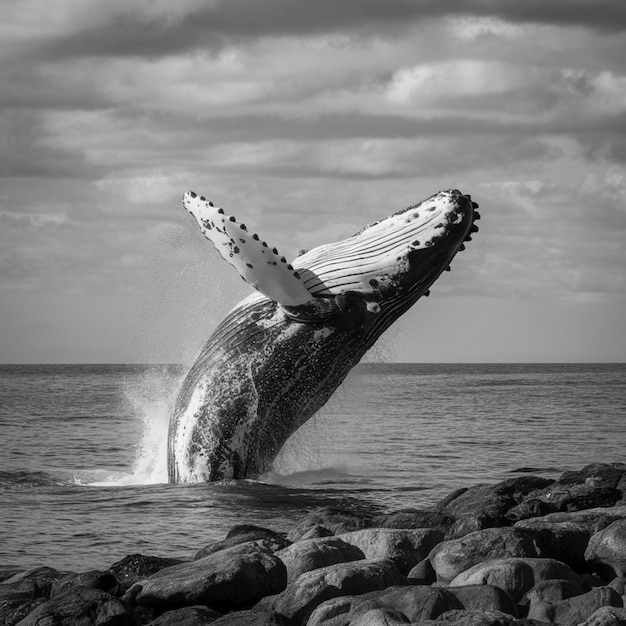 a whale is about to dive into the water and it is about to dive into the water