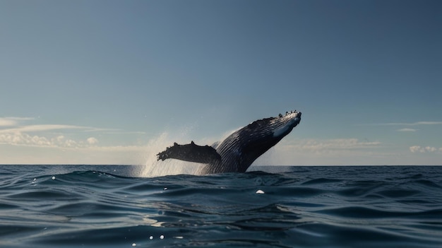 a whale is swimming in the ocean and it is about to dive into the water