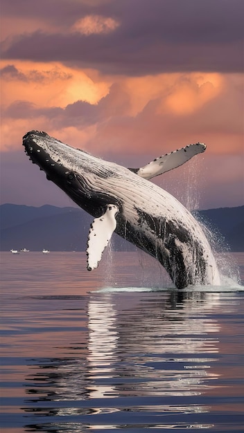 a whale is swimming in the water with the sky in the background