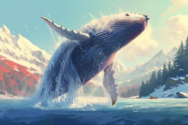 Whale Leaping in the Ocean Waves